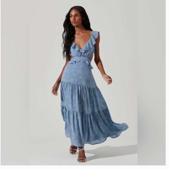 ASTR Maeryn Ruffle Trim Maxi Dress in Blue Plaid